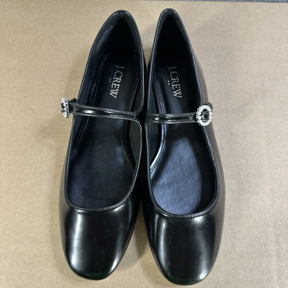 J Crew Black Mary Jane Flats‎ Round Toe Sparkle Buckle Women's US 6.5 M